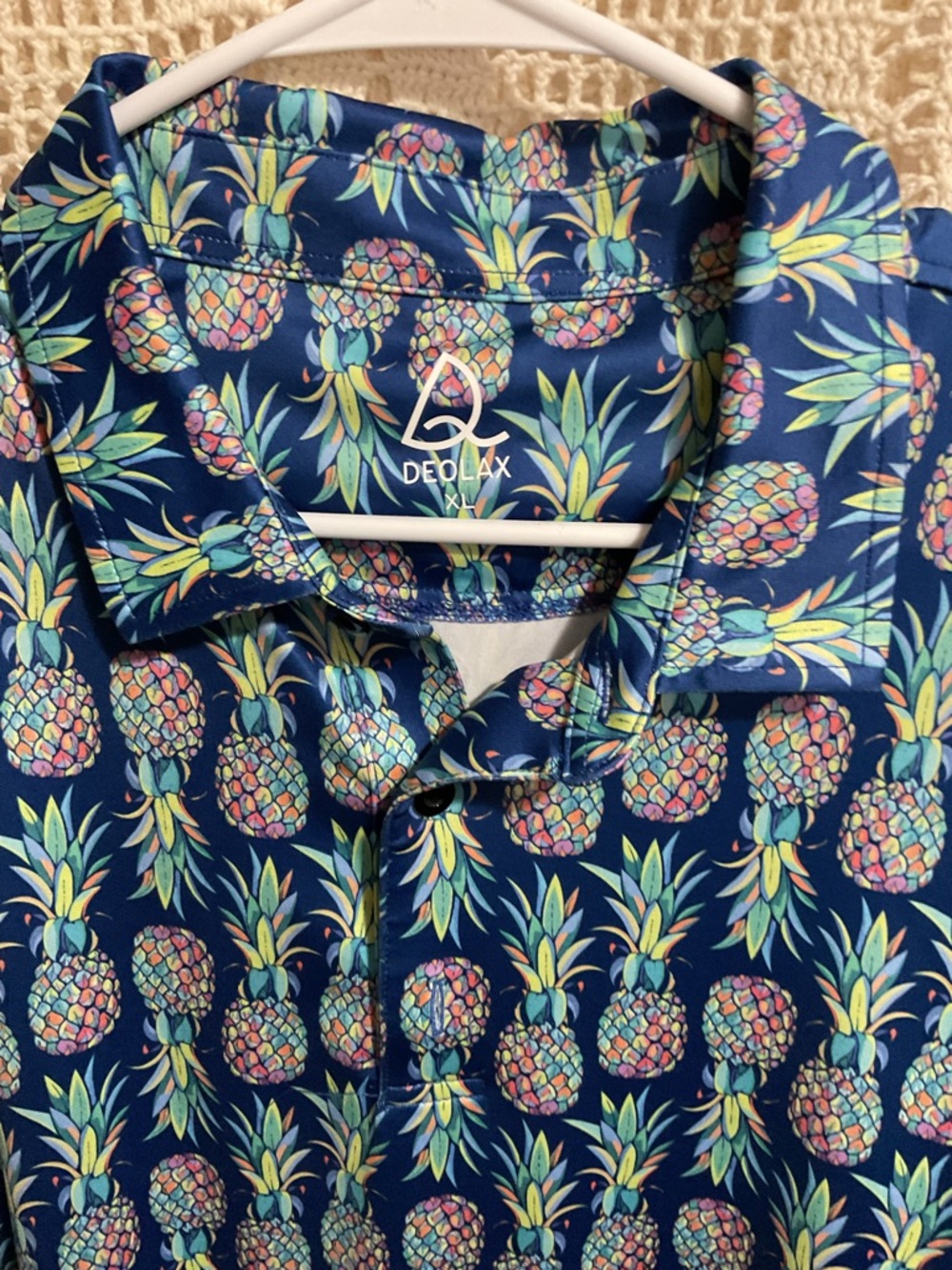 Deolax colorful pineapple print golf polo shirt XL